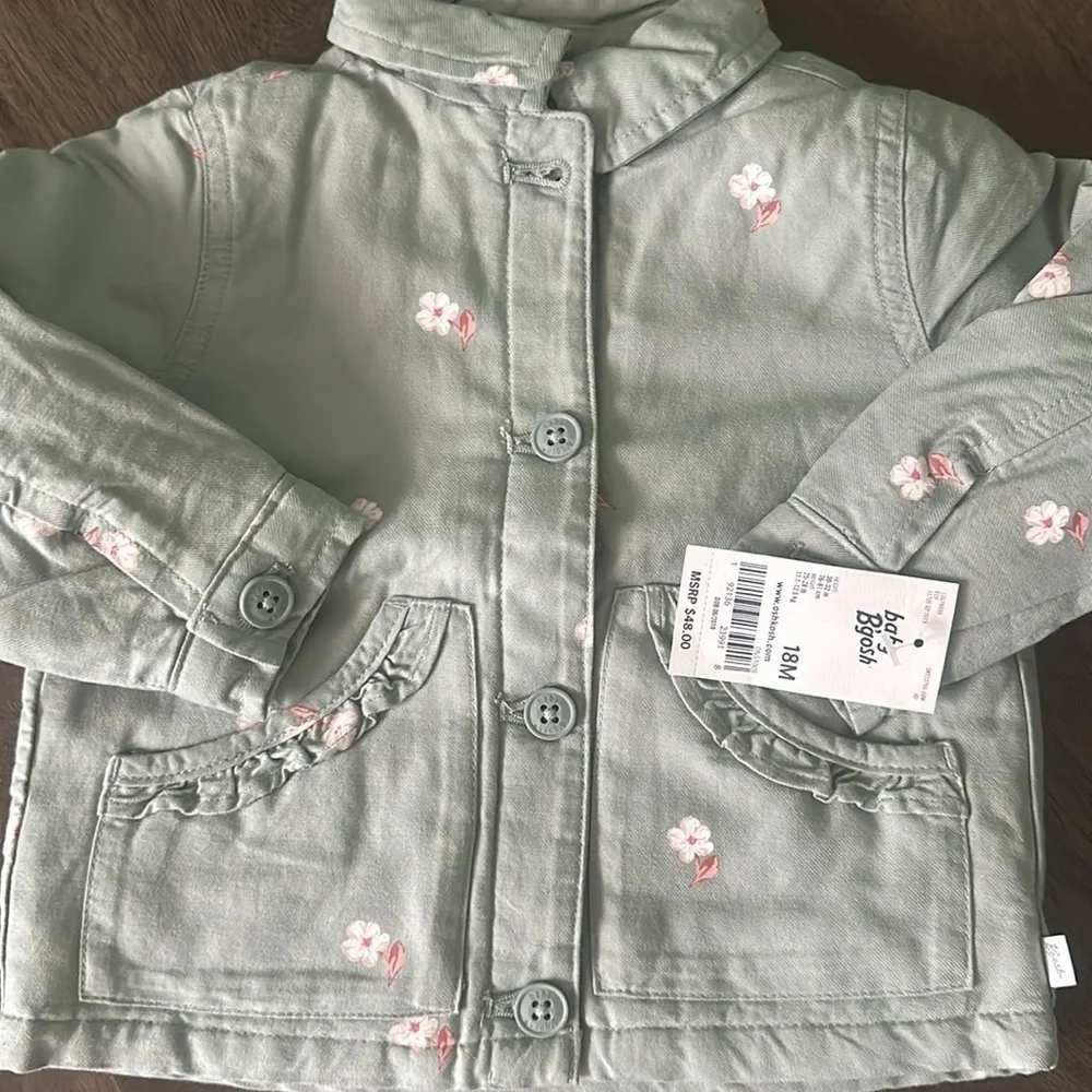 NWT Baby Girl OshKosh B'gosh® Floral Twill Jacket 18 MONTHS, Olive